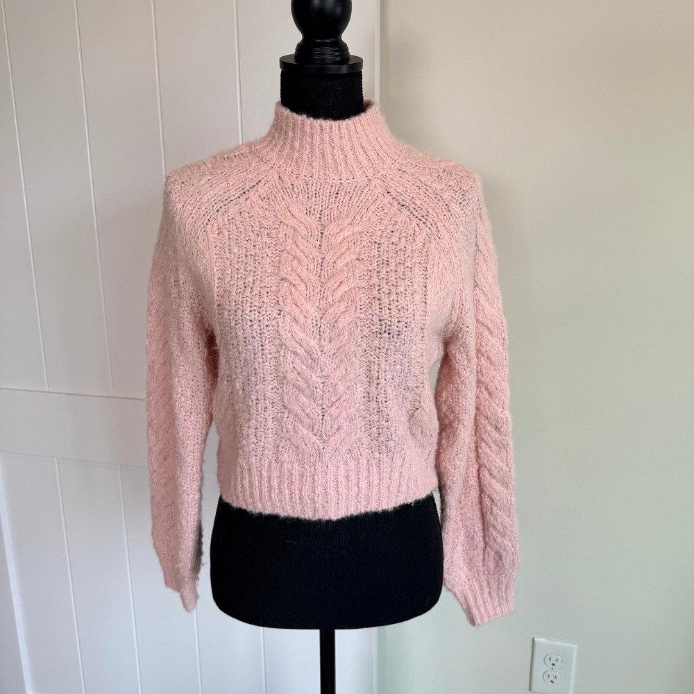 Sunday Best Aritzia‎ Pink Alpaca Wool Cable Knit Mock Neck Sweater Soft Romantic